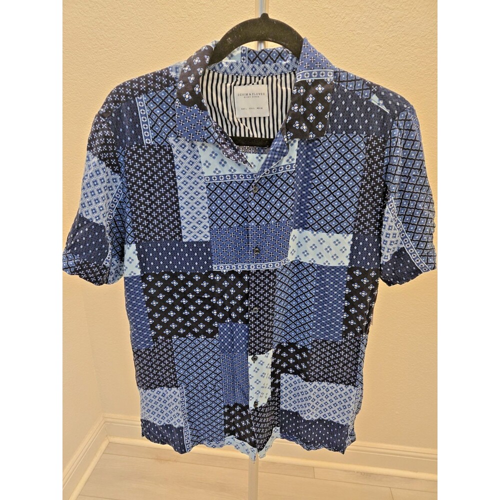 Denim & Flower Ricky Singh Patchwork Shirt L Mens Blue Paisley Bandana Medalion